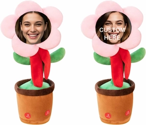 Dancing Flower with Custom Face,Custom Dancing Talking Sunflower Toy,Repeats What You Say Sings Mimicks Records Songs,Personalized Funny Gifts for Birthday& Festiva (Pink1)