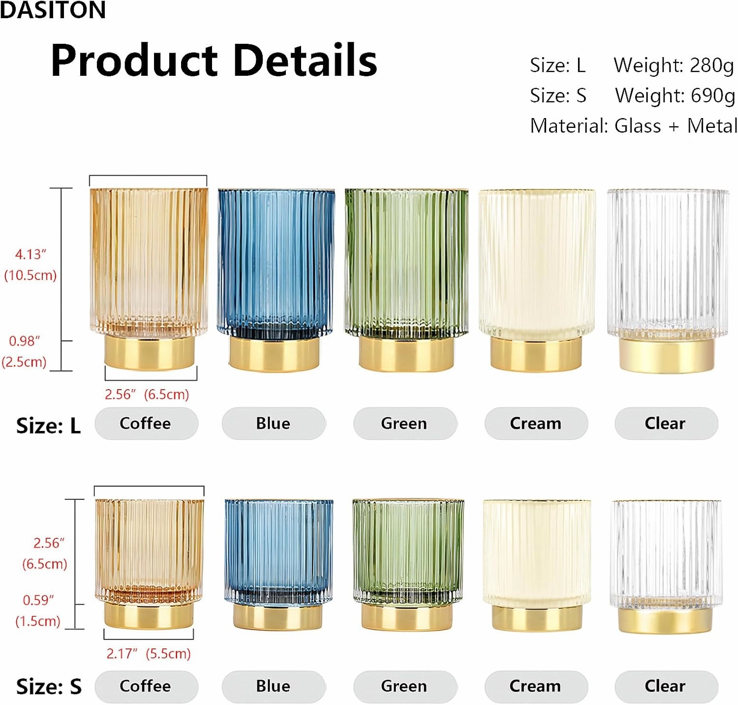 DASITON Makeup Brush holder Organizer,Crystal Cosmetic Makeup Brush Glass Brushes Storage Holder, Vintage Make Up Brush Cup Pen Pencil Holder striped vase(Clear S)