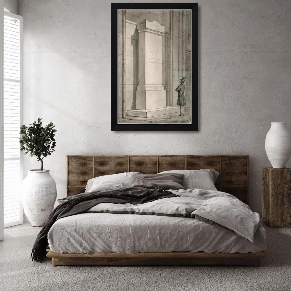 David Humbert De Superville 31x48 Huge Black Modern Framed Art Print Titled: Funerary Monument for J.M. Kemper in Leiden, Pieterskerk