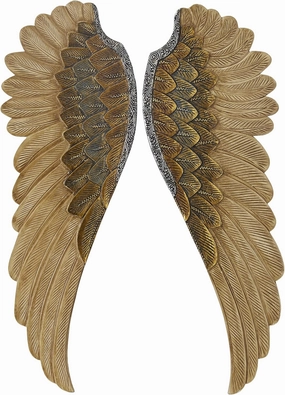 Deco 79 Wooden Bird Home Wall Decor Carved Angel Wings Wall Sculpture with Gold Accents, Set of 2 Wall Art 14" W, 39" H, Gold