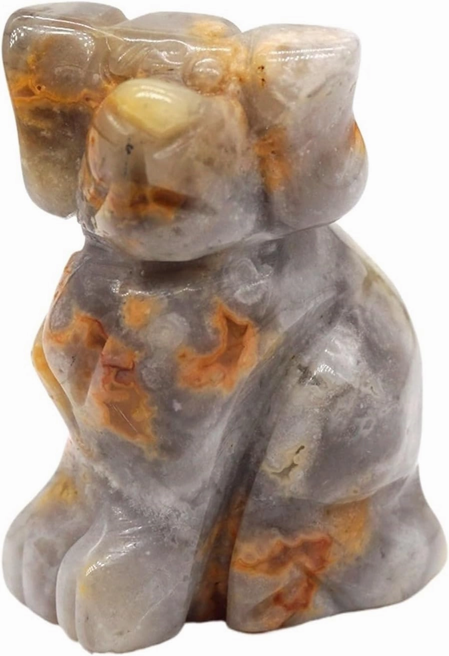 Decor Statue Dog Statue Natural Gemstone Animals Figurines Reiki Stones Home Decoration Room(Crazy Agate)