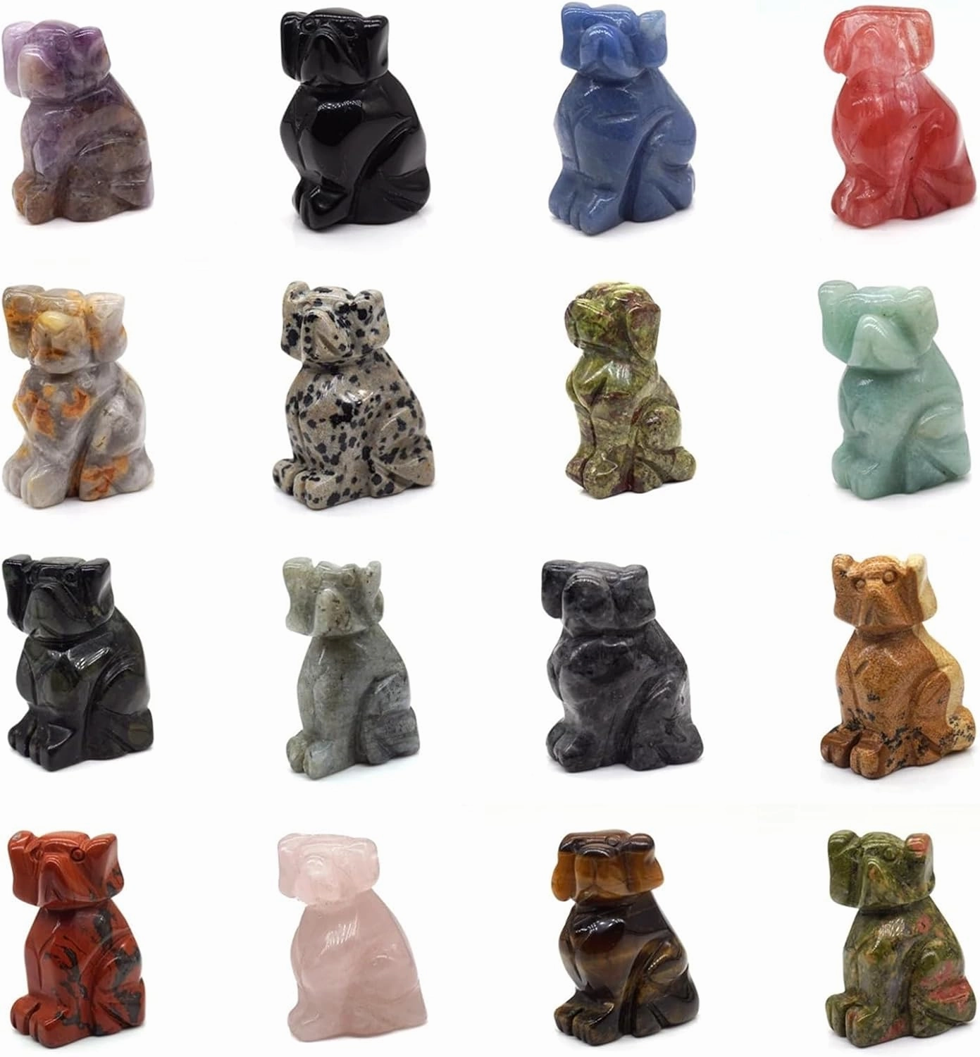 Decor Statue Dog Statue Natural Gemstone Animals Figurines Reiki Stones Home Decoration Room(Crazy Agate)