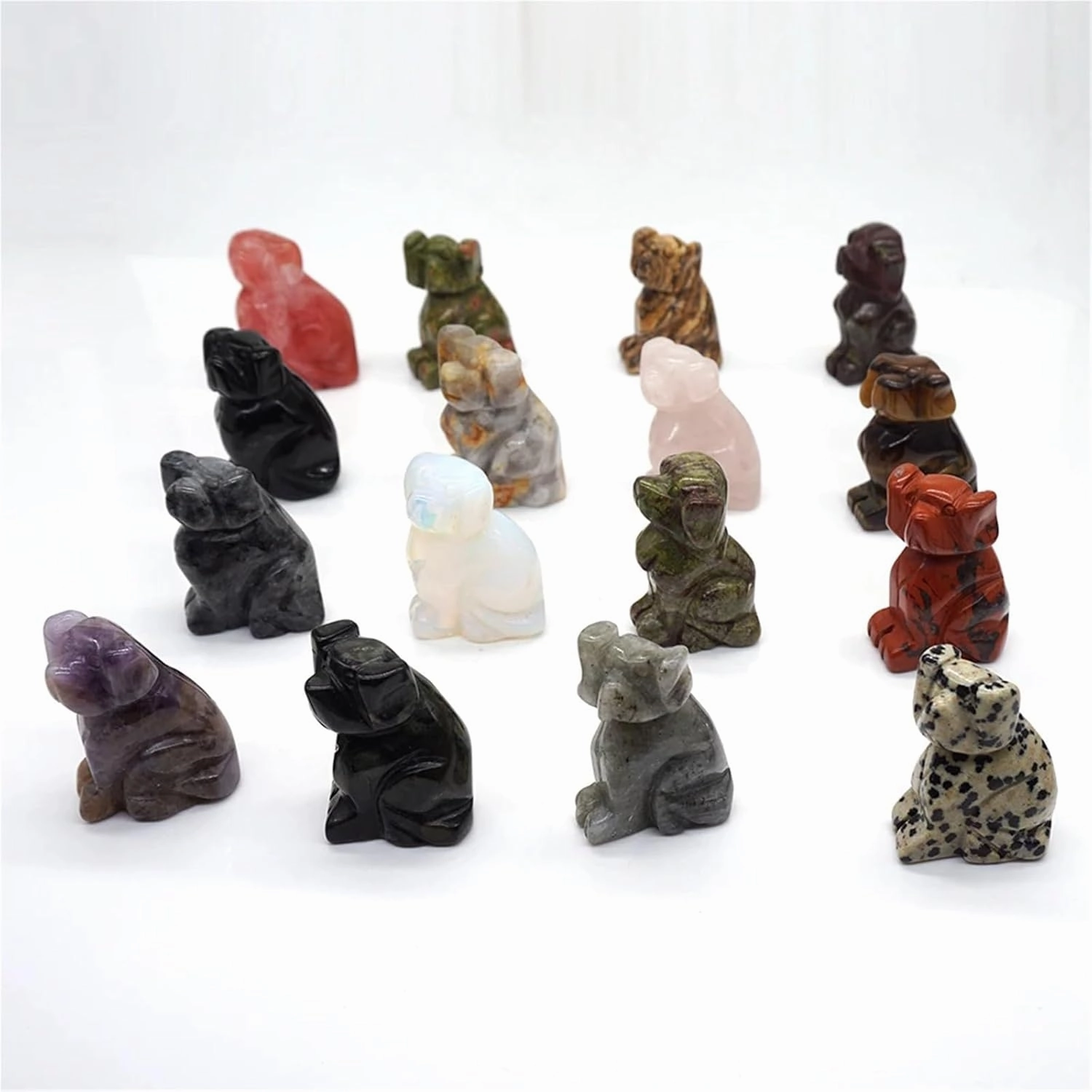 Decor Statue Dog Statue Natural Gemstone Animals Figurines Reiki Stones Home Decoration Room(Crazy Agate)