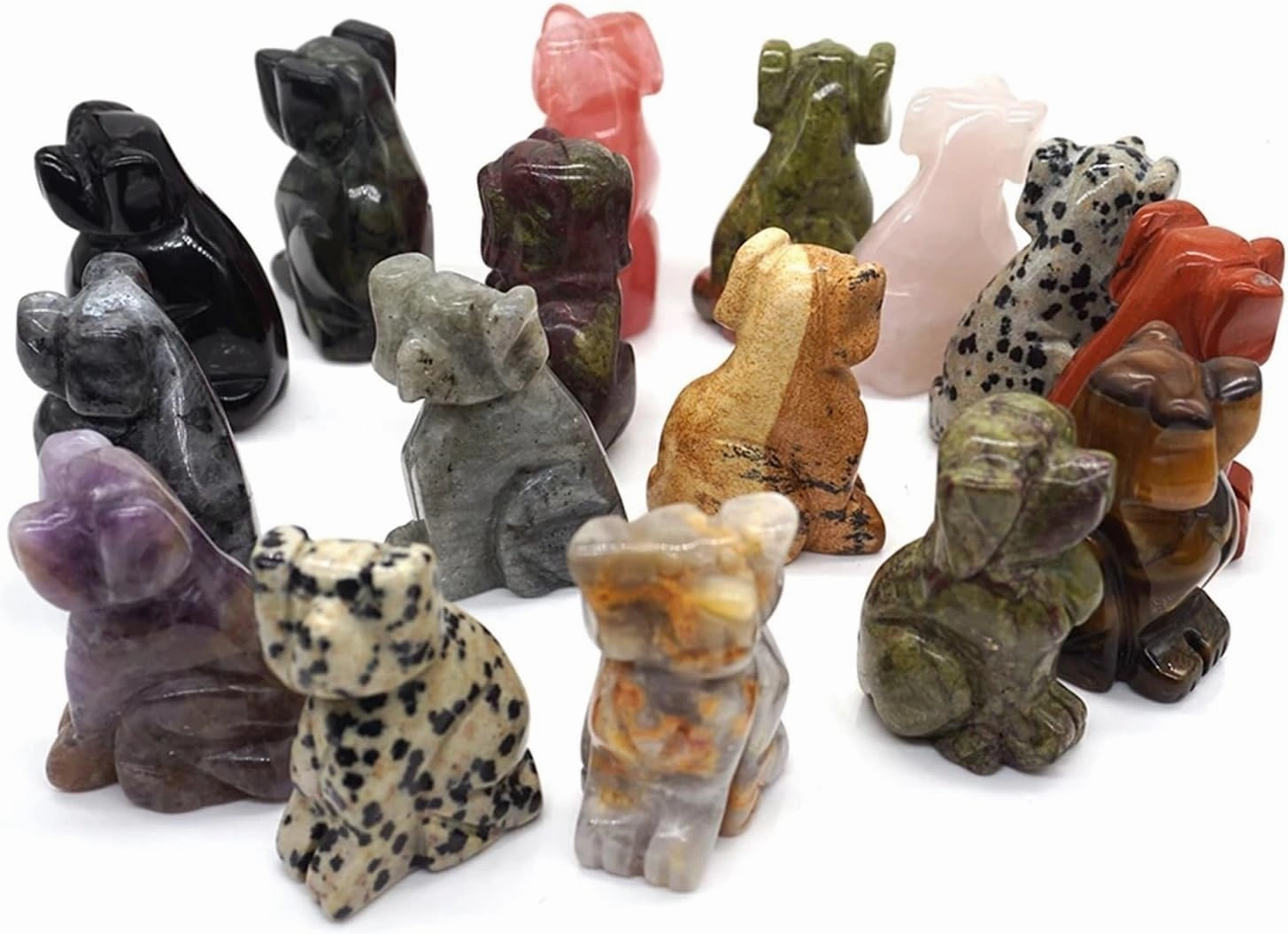 Decor Statue Dog Statue Natural Gemstone Animals Figurines Reiki Stones Home Decoration Room(Crazy Agate)