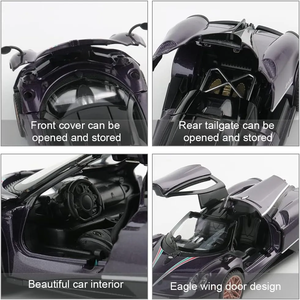 Diecast Toy Car Collectible Pagani Huayra Dinastia Sports Car Model,1:32 Scale Zinc Alloy Simulation Casting Pull Back Vehicles with Lights and Music for Toddlers Kids Children Gift(Purple)