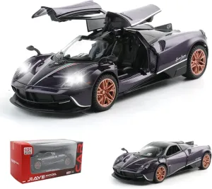 Diecast Toy Car Collectible Pagani Huayra Dinastia Sports Car Model,1:32 Scale Zinc Alloy Simulation Casting Pull Back Vehicles with Lights and Music for Toddlers Kids Children Gift(Purple)