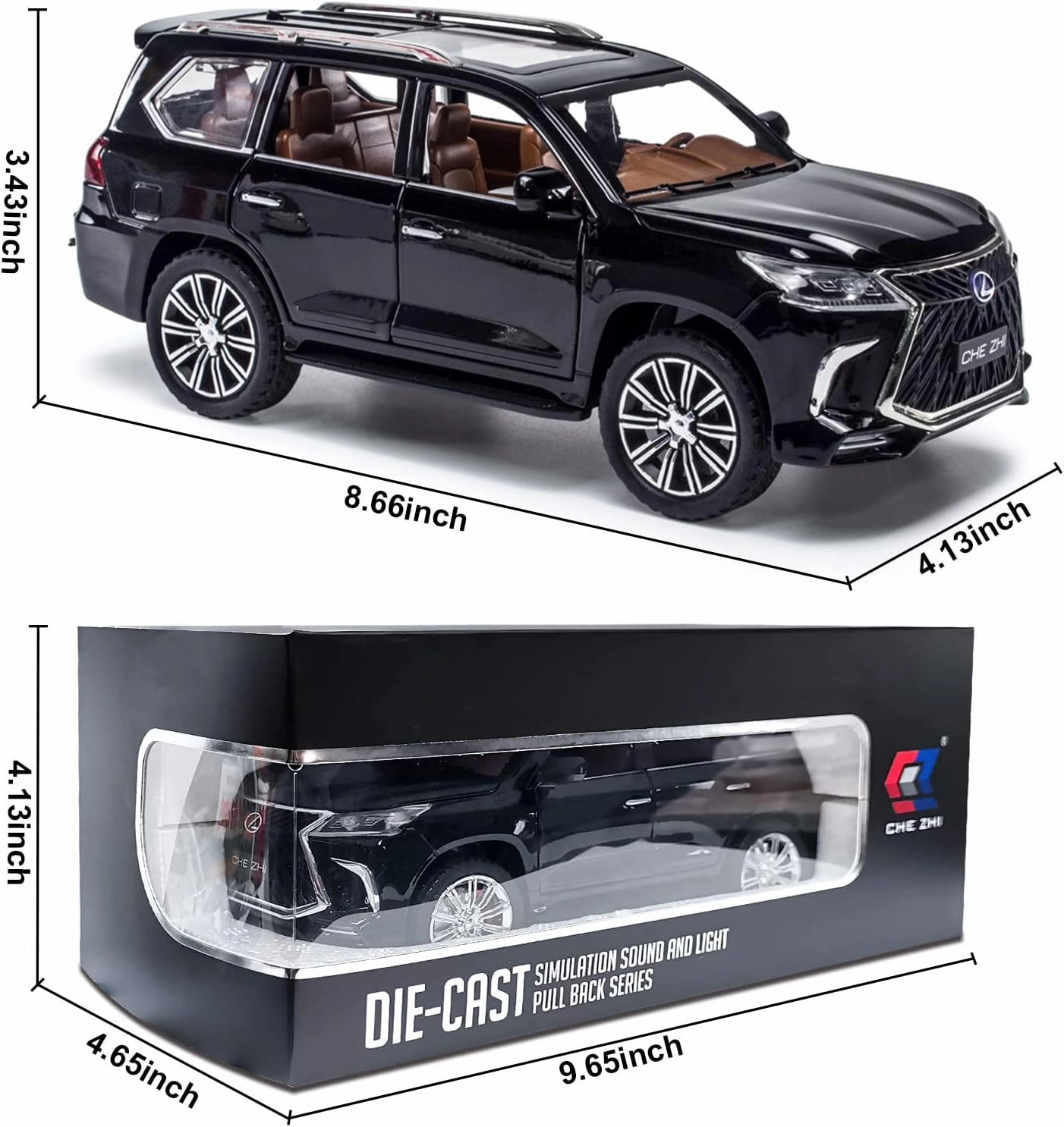 Diecast car Model 1/24 Scale - Zinc Alloy Pull Back Toy car with Sound and Light, Collectible Toys Vehicle for Adults and Boys Girls (Black)