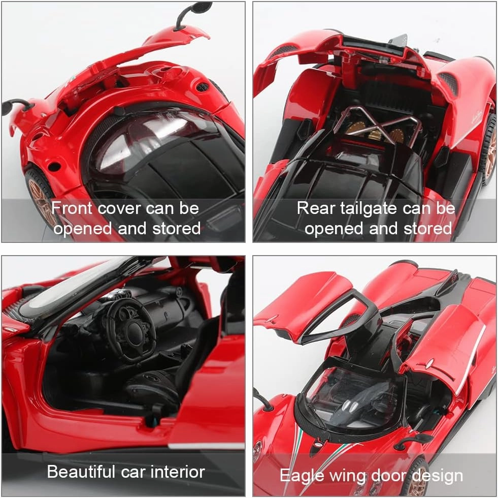 Diecast Toy Car Collectible Pagani Huayra Dinastia Sports Car Model,1:32 Scale Zinc Alloy Simulation Casting Pull Back Vehicles with Lights and Music for Toddlers Kids Children Gift(Red)