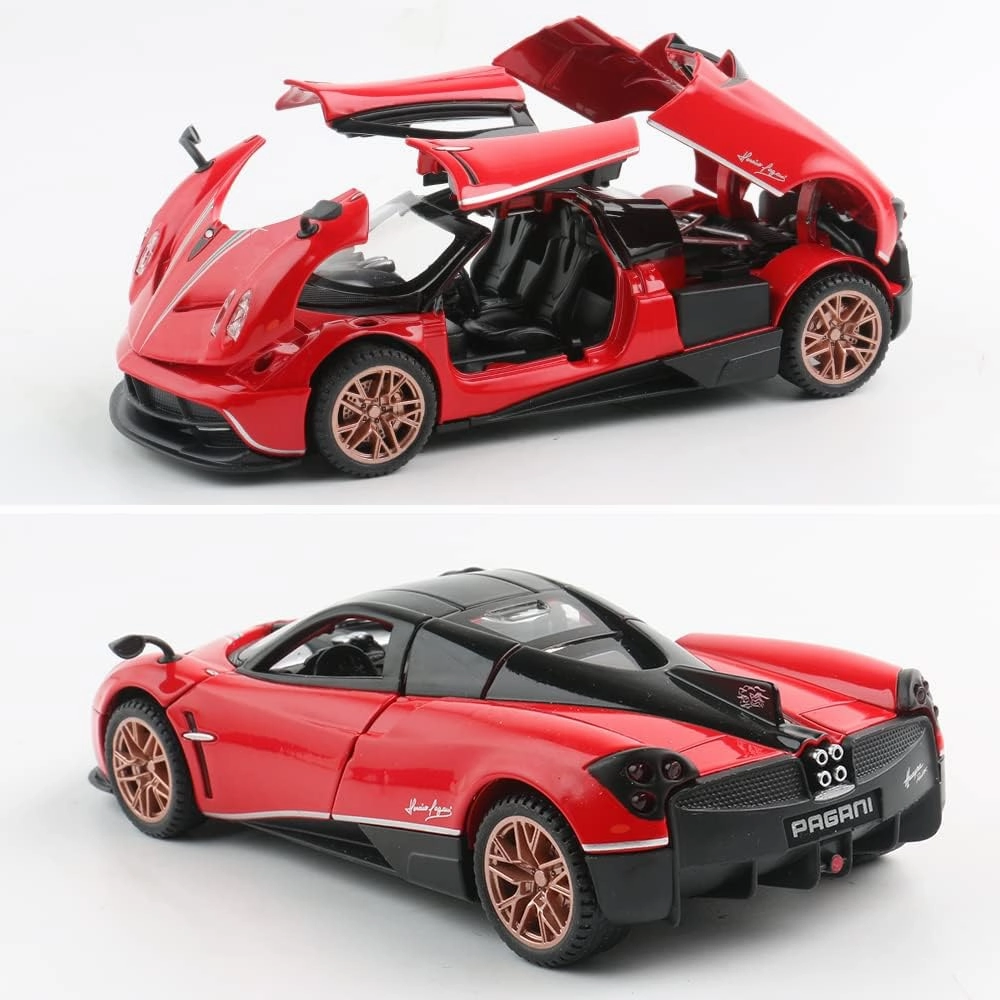 Diecast Toy Car Collectible Pagani Huayra Dinastia Sports Car Model,1:32 Scale Zinc Alloy Simulation Casting Pull Back Vehicles with Lights and Music for Toddlers Kids Children Gift(Red)