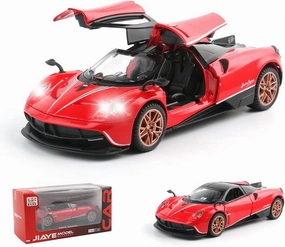 Diecast Toy Car Collectible Pagani Huayra Dinastia Sports Car Model,1:32 Scale Zinc Alloy Simulation Casting Pull Back Vehicles with Lights and Music for Toddlers Kids Children Gift(Red)