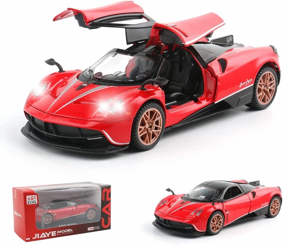 Diecast Toy Car Collectible Pagani Huayra Dinastia Sports Car Model,1:32 Scale Zinc Alloy Simulation Casting Pull Back Vehicles with Lights and Music for Toddlers Kids Children Gift(Red)