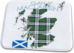 Dish Drying Mat - Outline of Scotland with the MacLaren Dress clan family tartan. Creative Studios Scottish Tartans