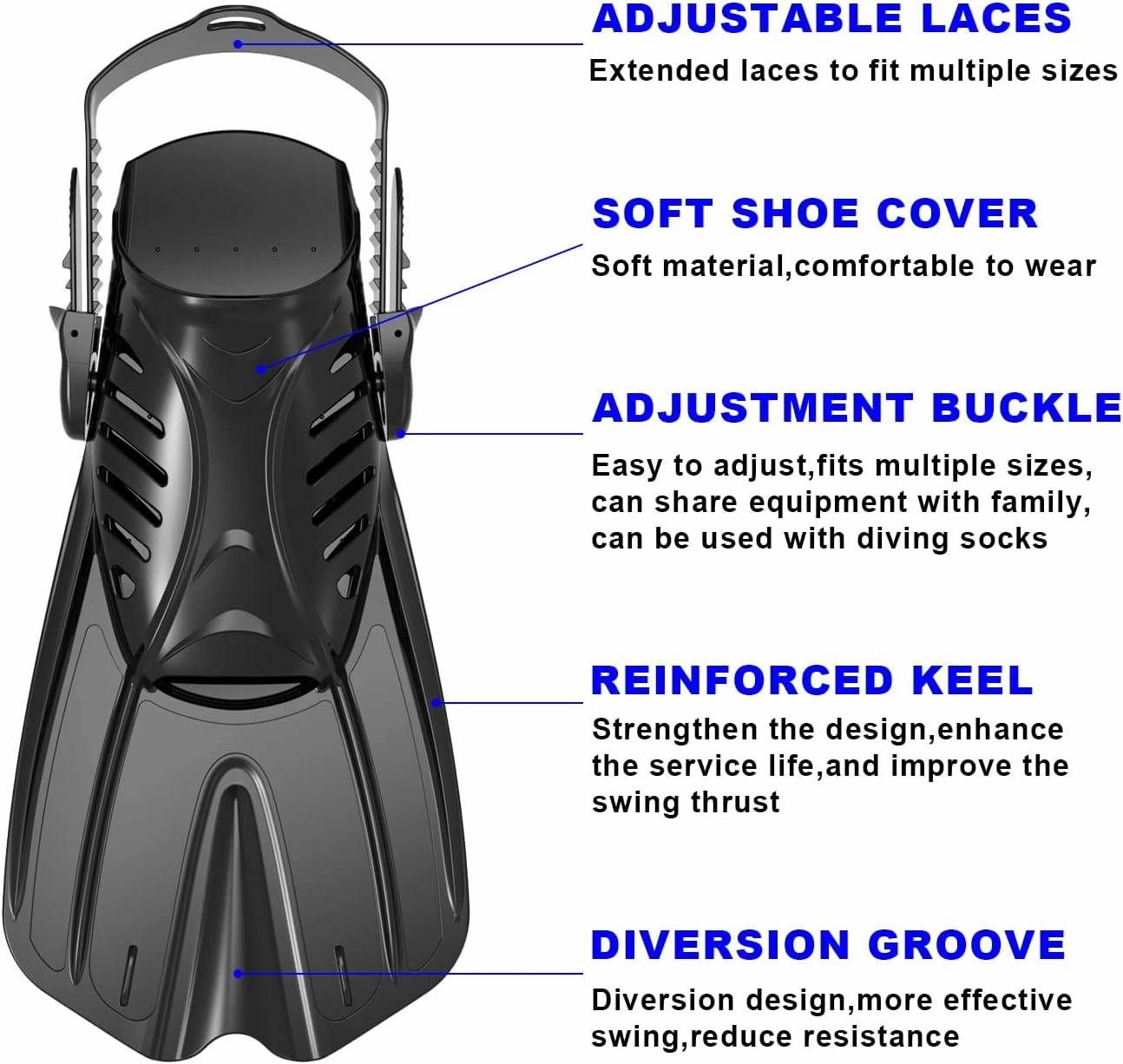 Diving fins Snorkeling Gear for Adults Snorkel fins ，Swim fins Open, Adjustable, Men, Women, Children, Swim Flippers