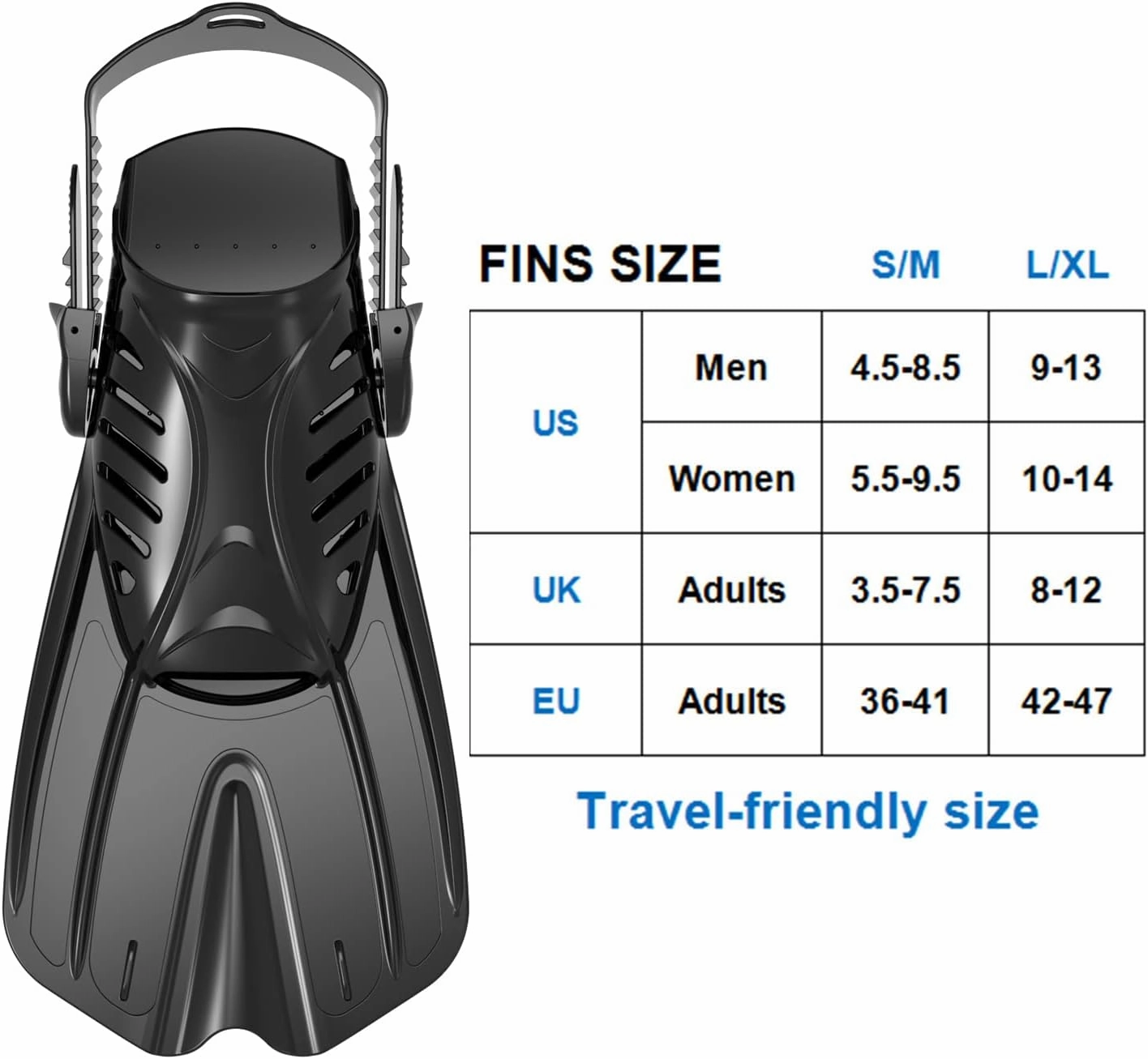 Diving fins Snorkeling Gear for Adults Snorkel fins ，Swim fins Open, Adjustable, Men, Women, Children, Swim Flippers