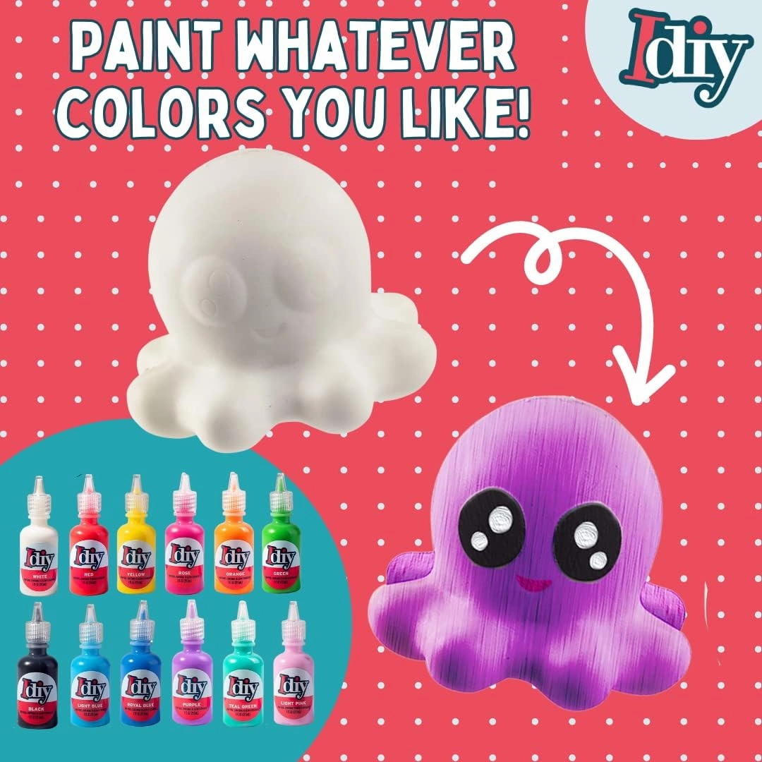 DIY Party Craft Kit Jumbo Ocean Pals Squishies (8 Unique Sea Animals w 12 Fabric Paints) -White Kawaii Scented Slow Rise Squishy Toys, Stress Relief Set, Summer Project, Birthday Activity Gift (4"-6")