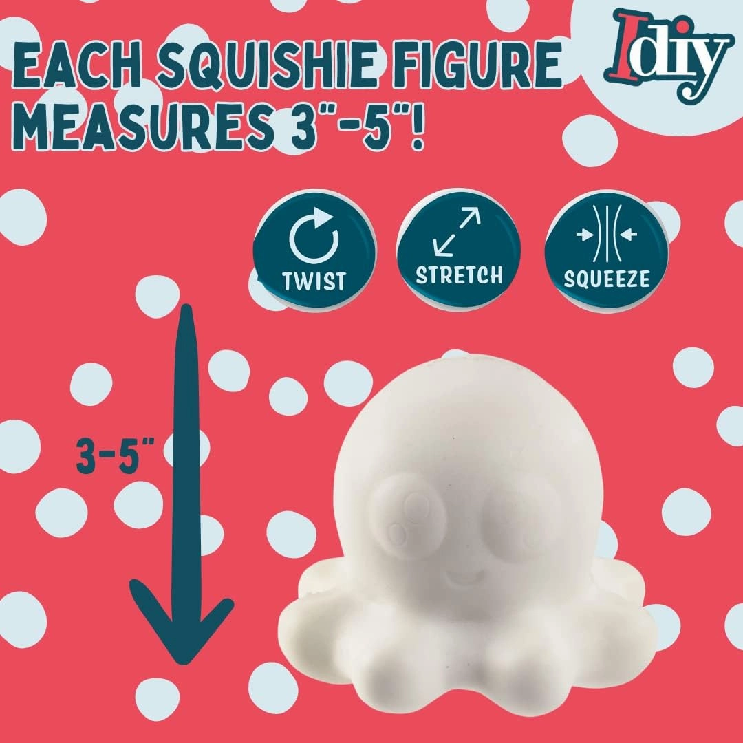 DIY Party Craft Kit Jumbo Ocean Pals Squishies (8 Unique Sea Animals w 12 Fabric Paints) -White Kawaii Scented Slow Rise Squishy Toys, Stress Relief Set, Summer Project, Birthday Activity Gift (4"-6")