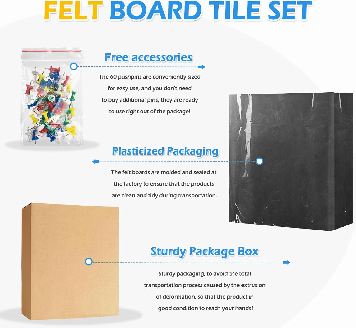 DOLLAR BOSS Felt Cork Board Tiles, 6 Packs 12" x 12" 1/2" Thick Cork Bulletin Board Self Adhesive Acoustic Panels Soundproof Corkboards for Walls with 60 Pushpins for Home Office Kitchen School, Black