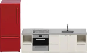 Dolls House Furniture Kitchen Accessories – Doll House Kitchen Sink Cupboard Cooker Fridge, 2-Piece Set for 11 cm Miniature Dolls, Age 3  Scale 1:18