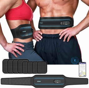 DOMAS Wireless Abs Stimulator Muscle Toner- APP Controlled Bluetooth Ab Belt Abdominal with 12 Modes 40 Intensity Levels and 8 Pcs Replacement Pads EMS Muscle Toning Belt for Women And Man