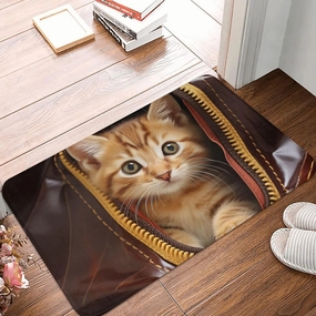 Door Mat Entryway Floor Mats Cat Sitting in Zipper Bag Front Doormats 15.7"x23.6" Indoor Outdoor Welcome Mat Personalized Home Decor Floor Rugs for Entry Patio Kitchen Porch