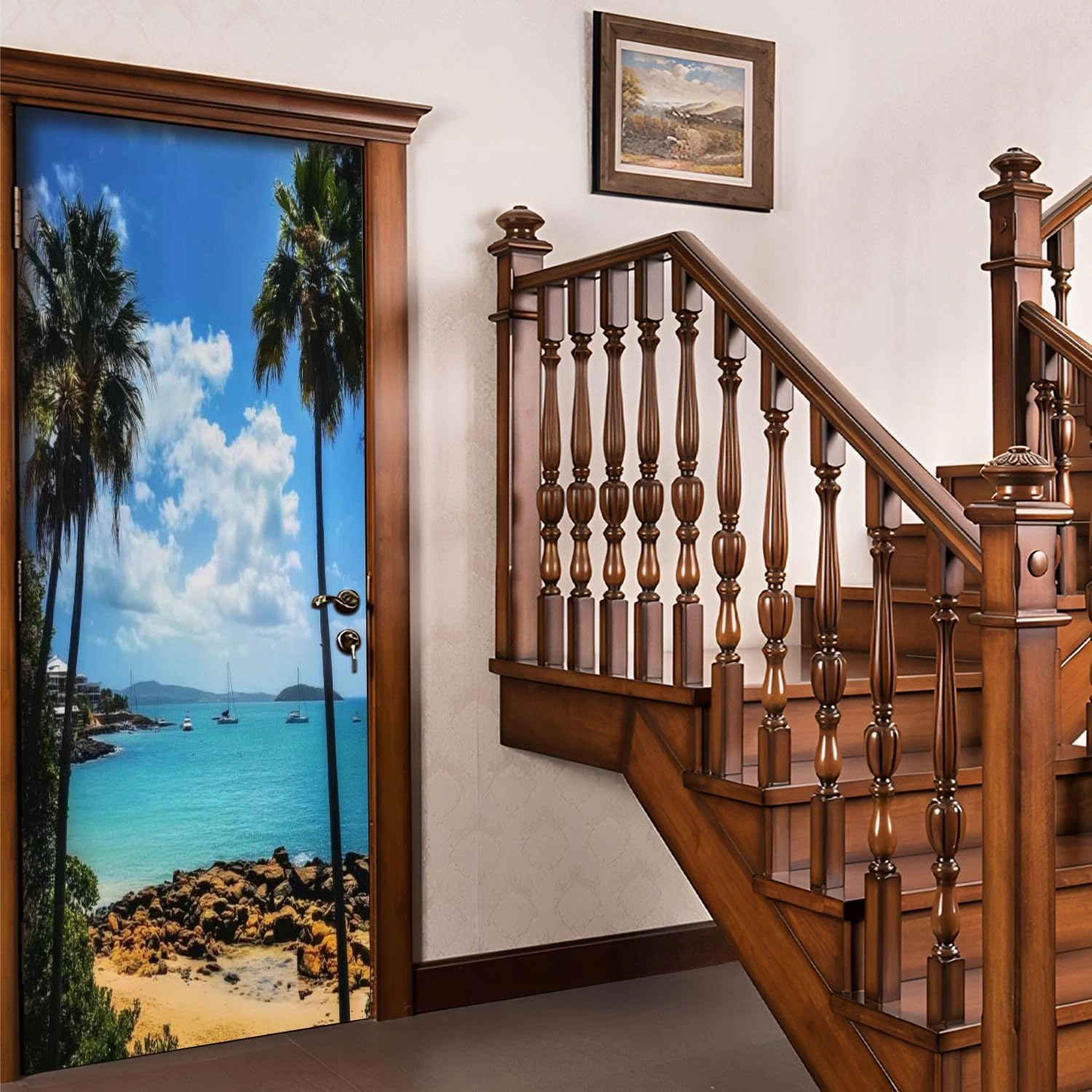 Door Sticker Decals 3D Noosa Beach Door Sticker Murals Peel and Stick Door Wallpaper Self-Adhesive Door Poster for Bedroom Living Room 30"x79"