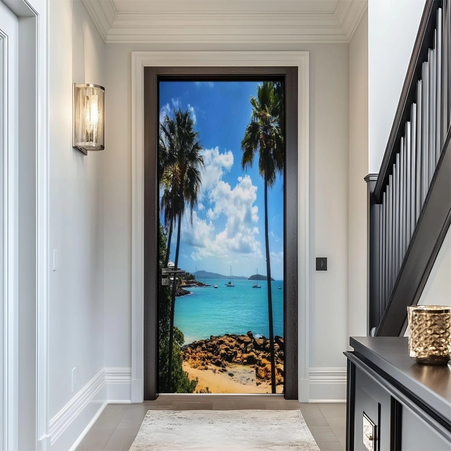 Door Sticker Decals 3D Noosa Beach Door Sticker Murals Peel and Stick Door Wallpaper Self-Adhesive Door Poster for Bedroom Living Room 30"x79"