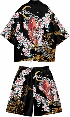 DOSLAVIDA Men's Japanese Style Kimono Set Lightweight Open Front Cardigan Suits Stylish Two Piece Summer Beach Outfits