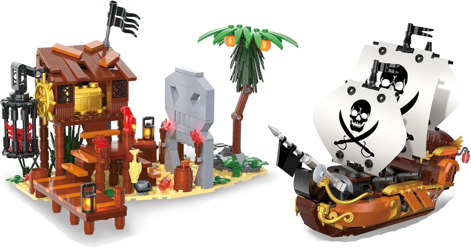 dOvOb Pirate Ship House Mini Blocks Building Set - 726PCS Construction STEM Collection Display Set for Adults and Teen