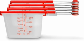 Dreamfarm Levups Self-Levelling Measuring Cup Set, Metric & Imperial Measurements up to 1 Cup - Pack of 4, Red