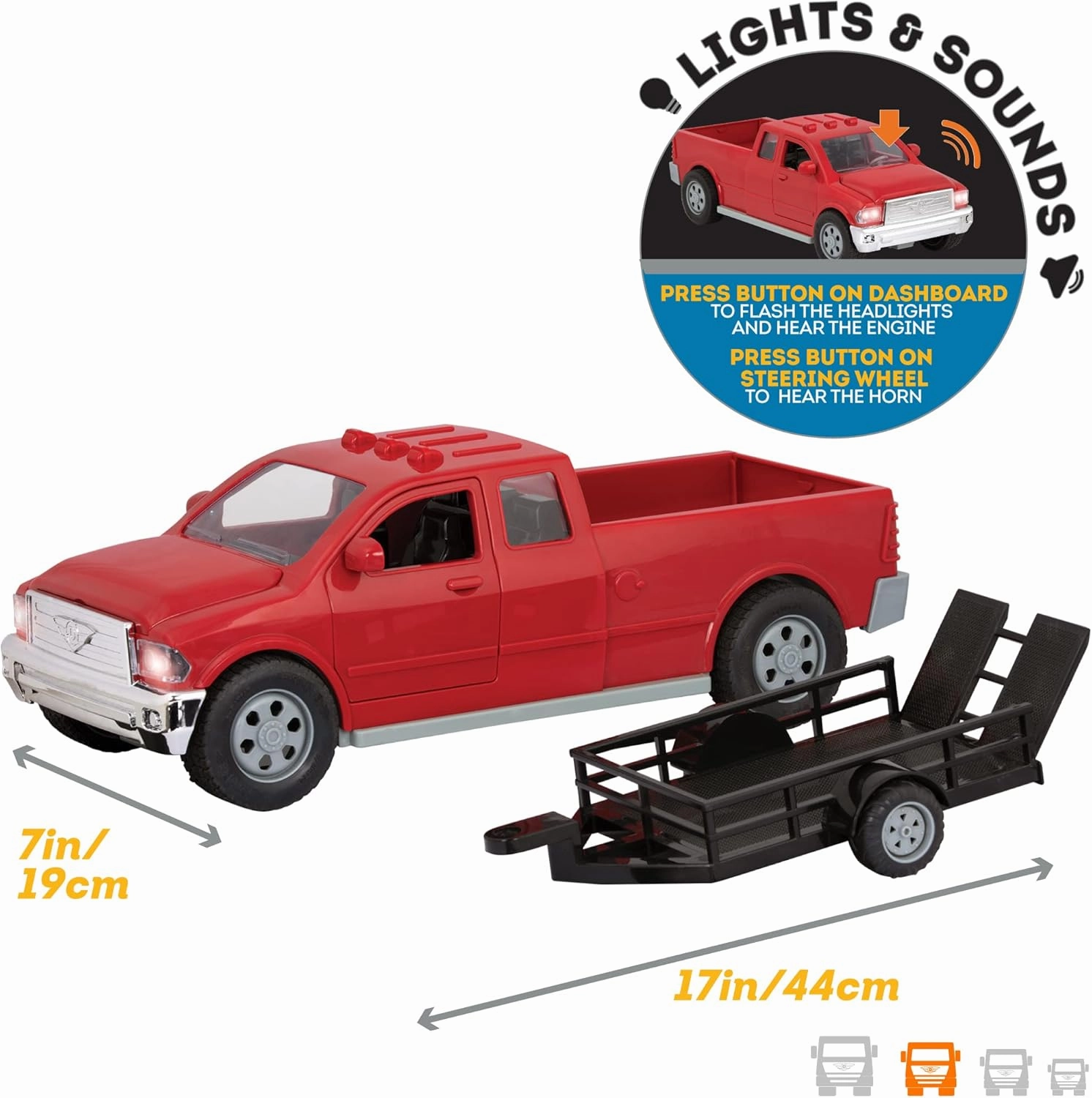 Driven by Battat – Red Toy Pick-Up Truck for Kids – Toy Pickup – Lights & Sounds – Movable Parts – 3 Years   – Red Pickup Truck, 15 inches