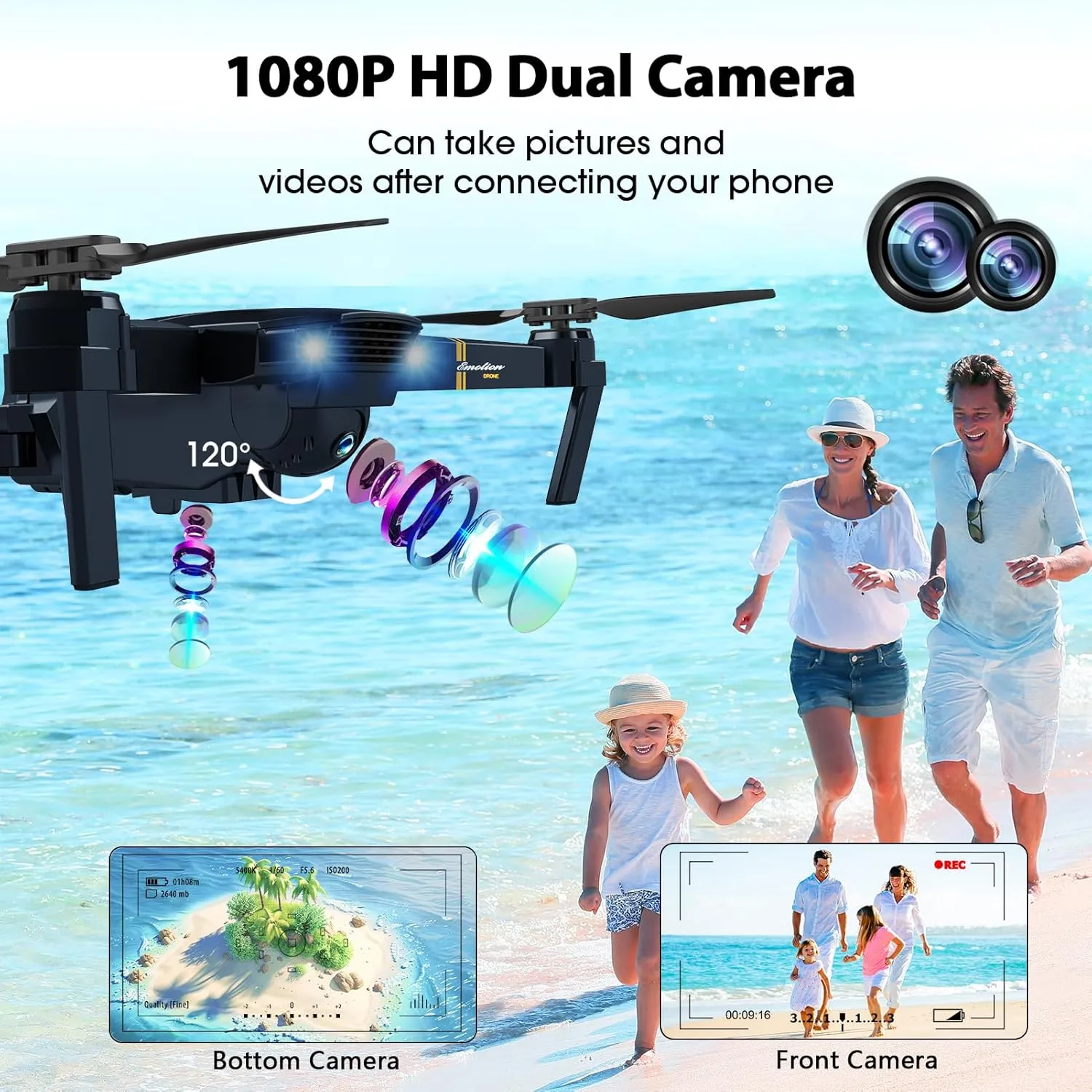 Drones with Camera for Adults, Foldable RC Quadcopter, Helicopter Toys, 1080P FPV Video Drone for Beginners, 2 Batteries, Carrying Case, One Key Start, Altitude Hold,Headless Mode,3D Flips