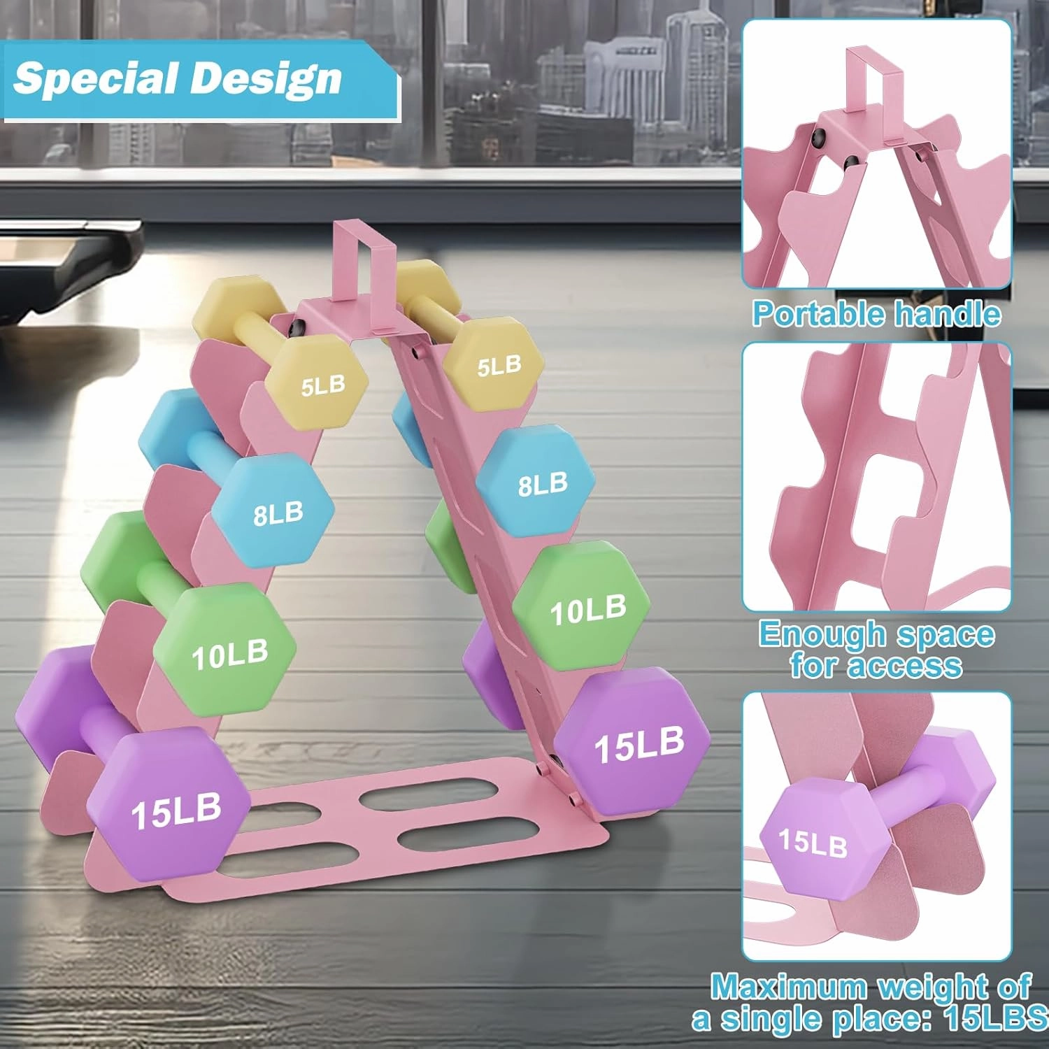 Dumbbell Rack(Dumbbells not included),A-Frame Metal Dumbbell Holder with Handle,Multilevel Weight Storage Organizer for Dumbbells,Tree Shape Compact Weight Rack/Holder,Perfect for Women Home Gym