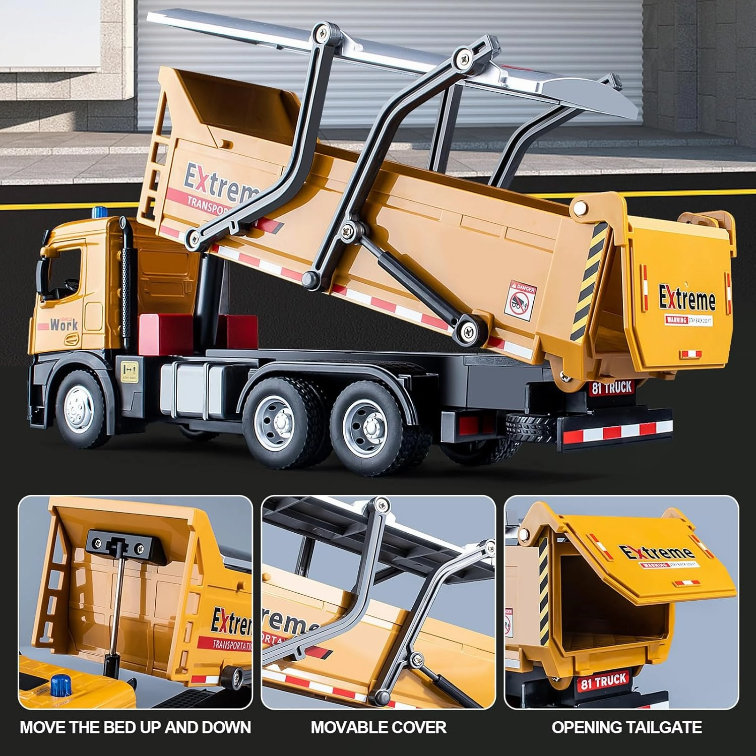 Dump Truck Toy Metal Cab, Friction Powered Large Dump Trucks for Boys Age 4-7, Big Construction Vehicle for Kids with Lights and Sounds, 12.5"