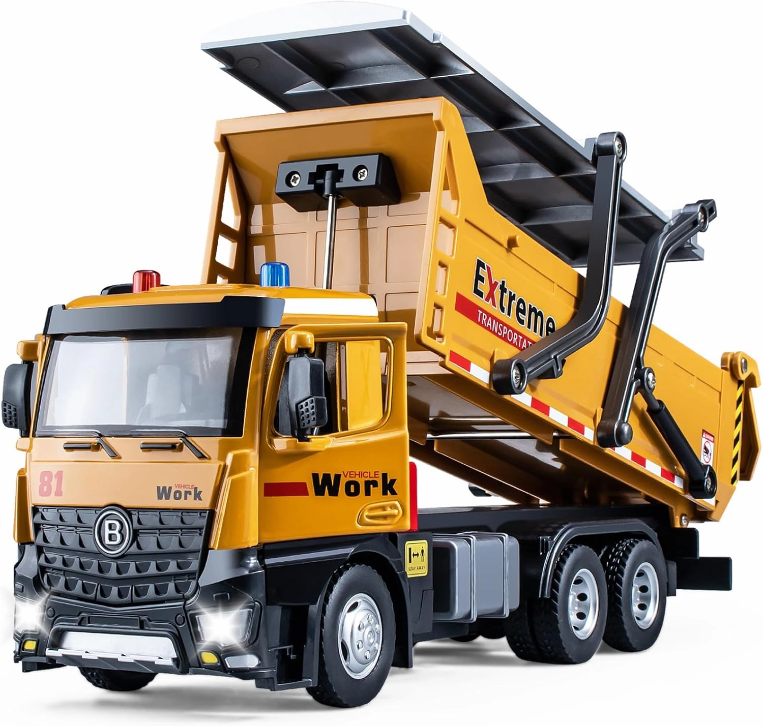 Dump Truck Toy Metal Cab, Friction Powered Large Dump Trucks for Boys Age 4-7, Big Construction Vehicle for Kids with Lights and Sounds, 12.5"
