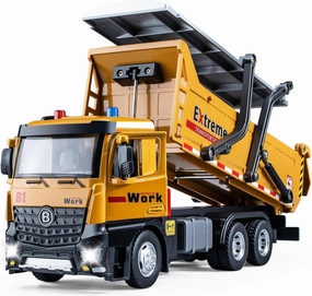 Dump Truck Toy Metal Cab, Friction Powered Large Dump Trucks for Boys Age 4-7, Big Construction Vehicle for Kids with Lights and Sounds, 12.5"