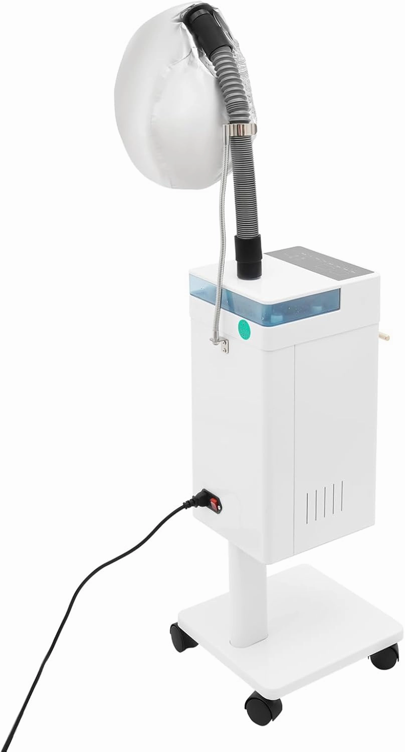 DYRABREST Professional Nano Hair Steamer Heavy-Duty Nano Steam Hair Treatment Machine Freestanding Multi-Function Hair Care Steamer for Color, Spa, Scalp Care, 4 Wheels & External Tank (White)