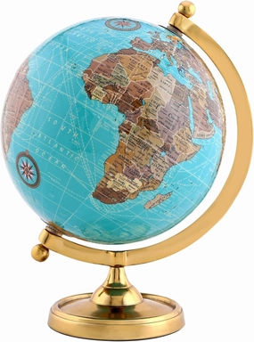 Earth Light Blue Rotating Globe of The World with Gold Stand (NOT PLASTIC!) for Bookcase Shelf Decorative Home Desk sturdy Office Decor 6-inch