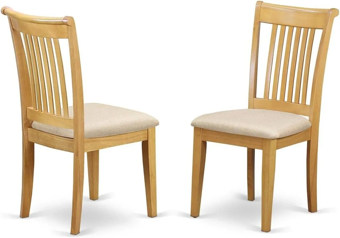 East West Furniture POC-OAK-C Portland Dining Chairs - Linen Fabric Upholstered Solid Wood Chairs, Set of 2, Oak