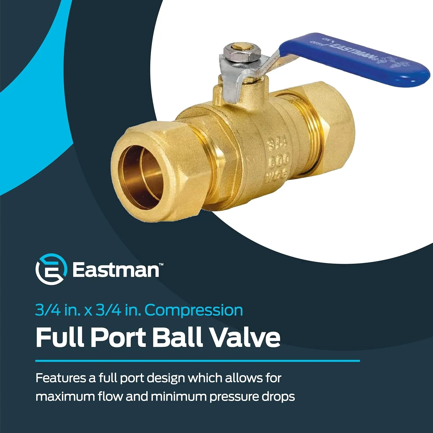 Eastman 3/4 Inch Compression Full Port Ball Valve, Brass Plumbing Fitting, 20097LF
