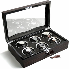 Ebony Wooden Watch Box Organizer for Men Mechanical Watch Display Box Pillows Collection Storage Box(6Slots)
