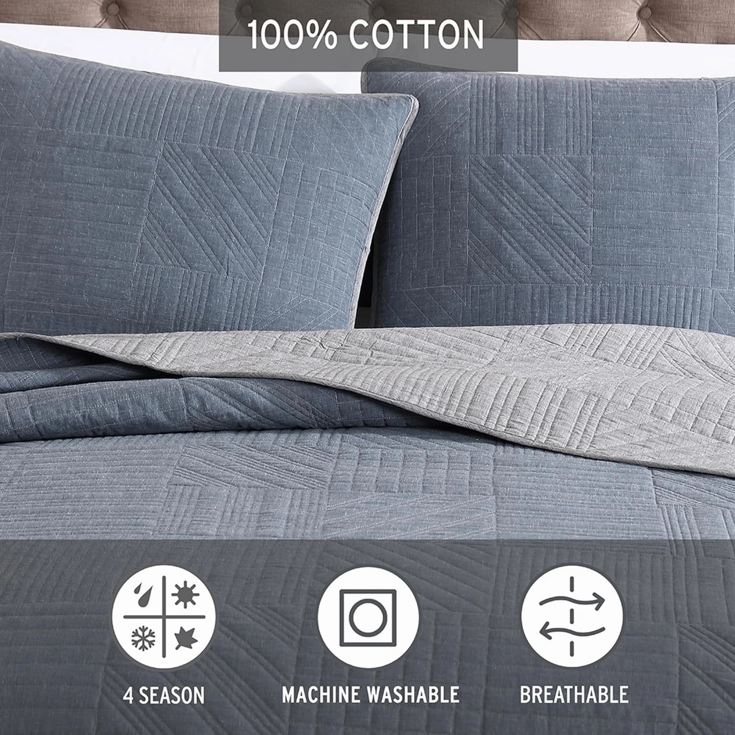 Eddie Bauer - King Quilt Set, Reversible Bedding with Matching Shams, Lightweight Home Decor for All Seasons (Hidden Lake Blue, King)