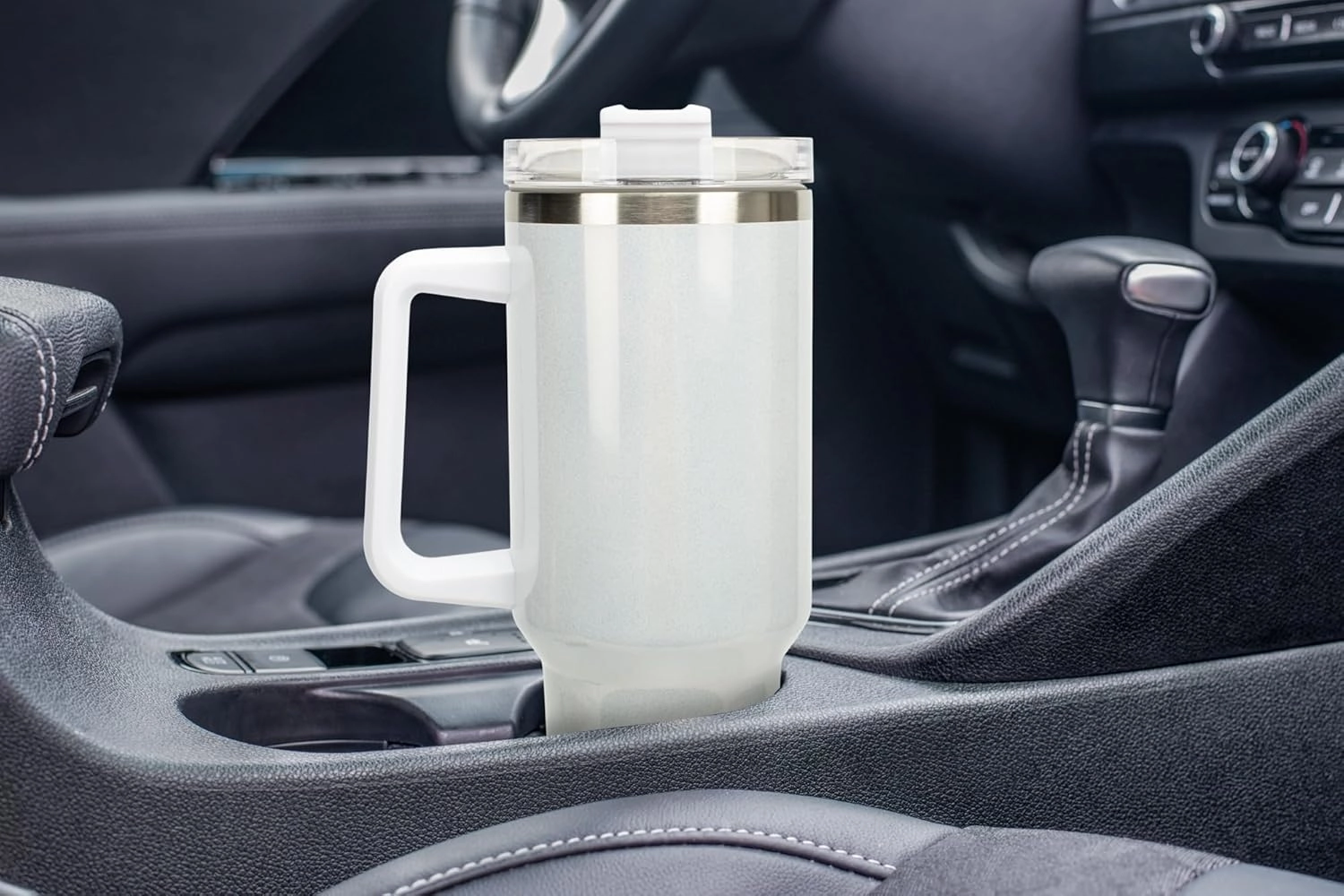 Elanze Designs Mythical Peryton Flying Stag Buck Deer 40 oz. Stainless Steel, Large Water Bottle Coffee Mug, Spill & Leak Resistant, Thermal Travel Tumbler with Handle, Lid & Straw, White