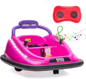 Electric Bumper Car for Kids, 12V Electric Ride on Car for Toddlers with Remote, 360 Degree Spin, 2-Speed, Music, LED Lights, Ages 1.5-8 Years Old, Bumper Car for Birthday Gift(Pink)
