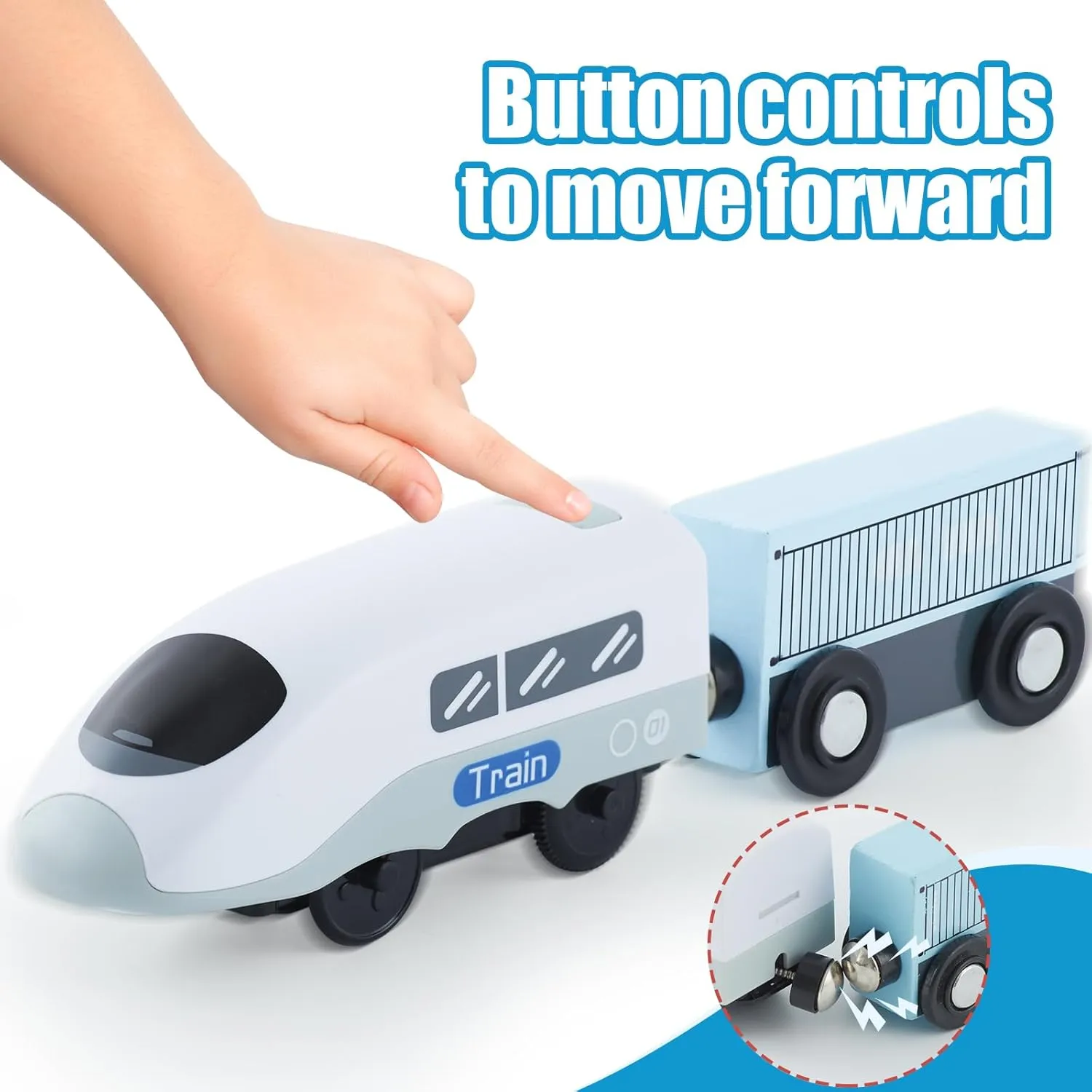 Electric Train Set Toys Wooden Magnetic Cars - Locomotive Auto Forward/Park, Gift for 3 4 5 6 Year Old Toddlers Kids Boys Truck Trains Toy, Compatible with Common Wooden Train Tracks
