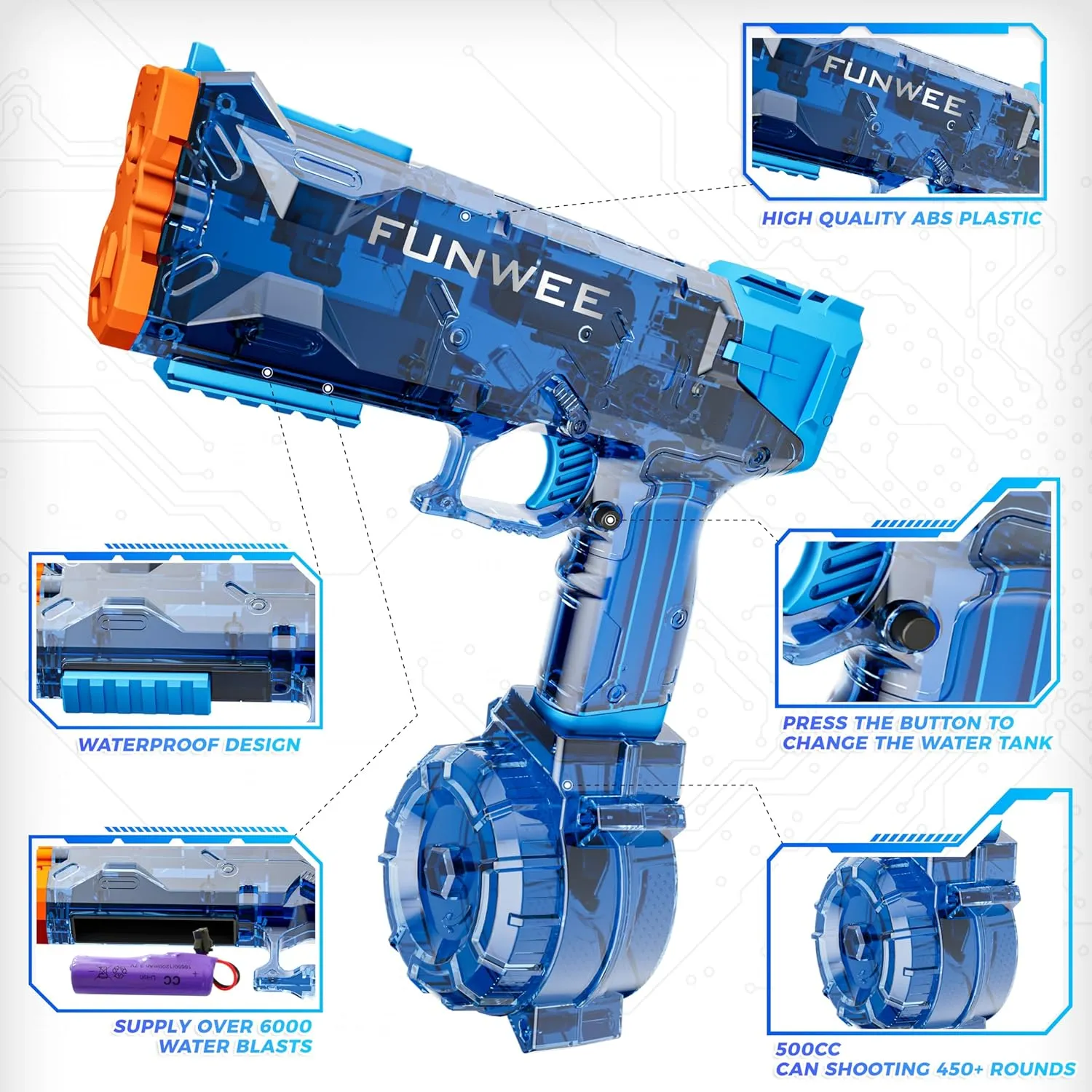 Electric Water Gun for Adult & Kid, Most Strongest Water Pistol Long Range 28-32 FT, Powerful High Powered Automatic Classic Squirt Gun Fully Auto Water Blaster, Swimming Pool Outdoor Toy Game