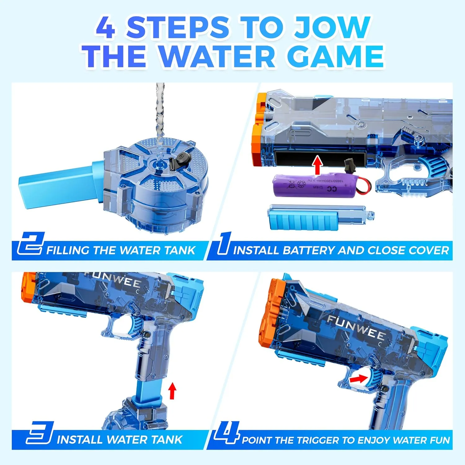 Electric Water Gun for Adult & Kid, Most Strongest Water Pistol Long Range 28-32 FT, Powerful High Powered Automatic Classic Squirt Gun Fully Auto Water Blaster, Swimming Pool Outdoor Toy Game