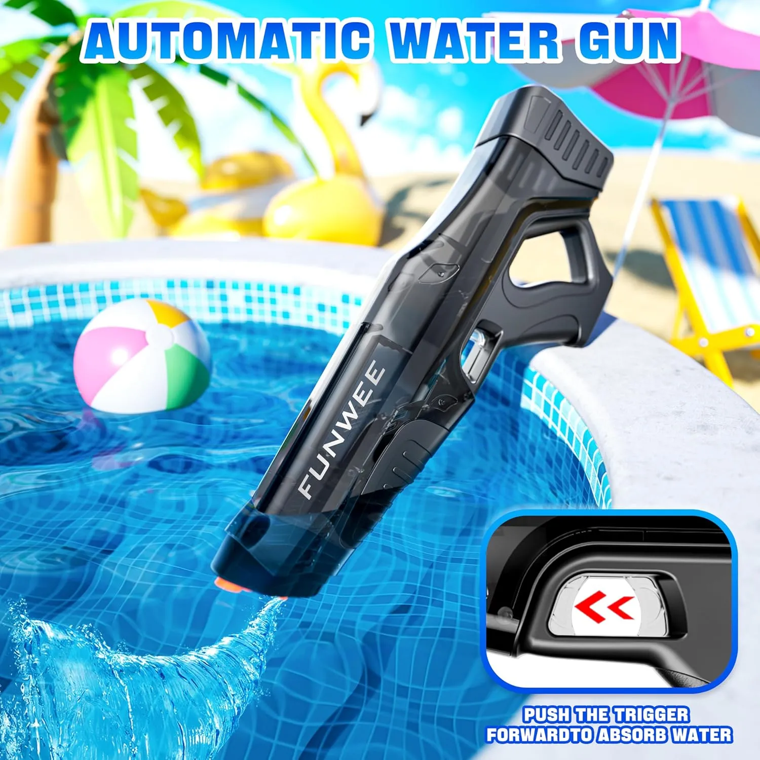 Electric Water Guns for Adults & Kids, Automatic Water Reload & Shooting Over 250 Blasts Water Blaster Squirt Guns Up to 32 FT Long Range, Summer Beach Pool Backyard Outdoor Toys (Black Red)