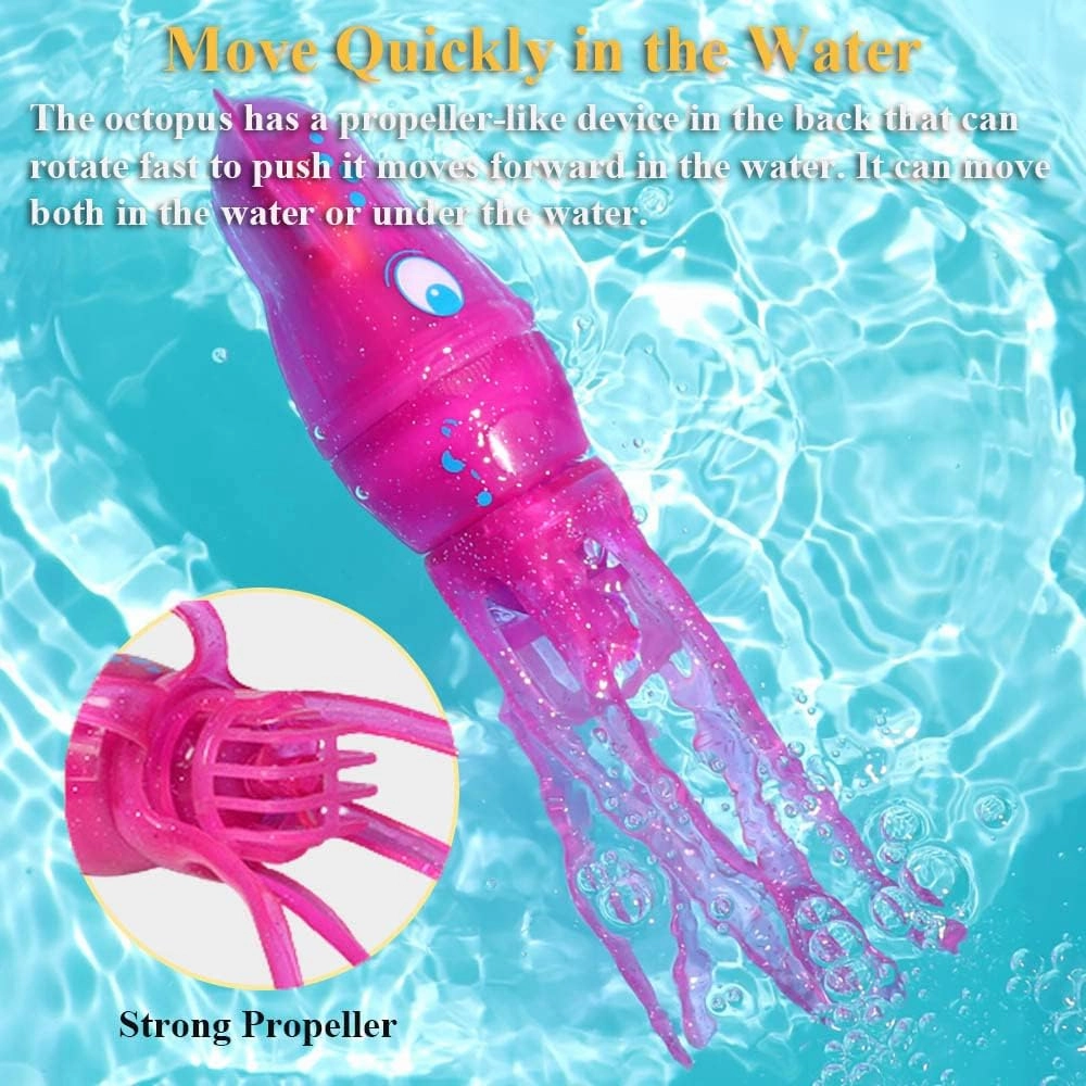 Electric Octopus Bath Toy, Swimming Octopus Pool Toy Simulated Octopus Tub Toy Electric Octopus Bathtub Toy with Lights (Red)