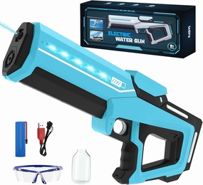 Electric Water Gun for Adults Kids,Battery-Powered Squirt Toy with Tank, LED Light,Automatic Water-Absorption,Summer Outdoor Beach Play,Pool Garden Fun for Kids Age 8 9 10