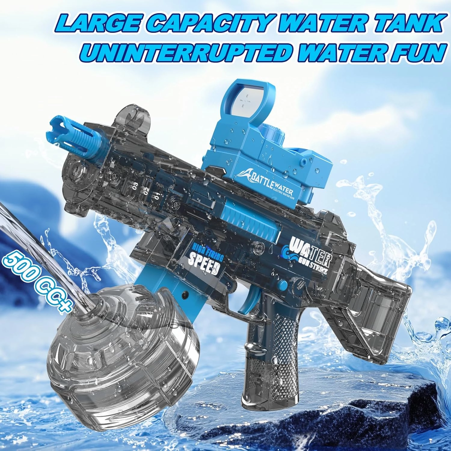 Electric Water Gun for Adults Kids High-Powered Automatic Squirt Water Gun with Large Capacity Strongest Water Blaster Up To 33 FT Long Range Summer Outdoor Beach Swimming Pool Water Fighting Toy Blue